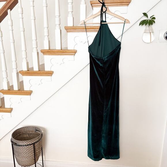 Reformation Nyla Velvet Halter Slit Dress Emerald Green Sleeveless Size L Large - Picture 8 of 9